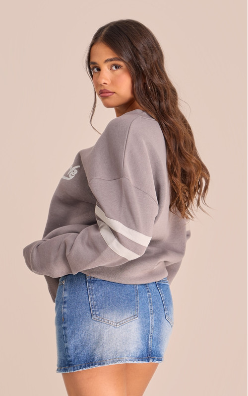 PrettyLittlingething Durcoal New York Varsity Print Sweetshirt