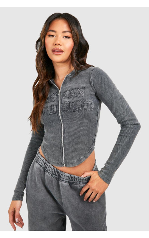 Худі Dsgn Studio Self Fabric Applique Washed Ribbed Zip Hoodie