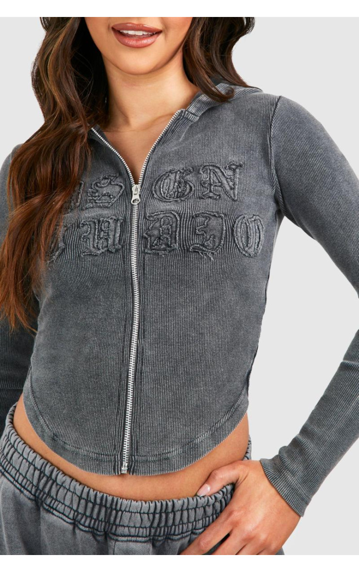 Худі Dsgn Studio Self Fabric Applique Washed Ribbed Zip Hoodie