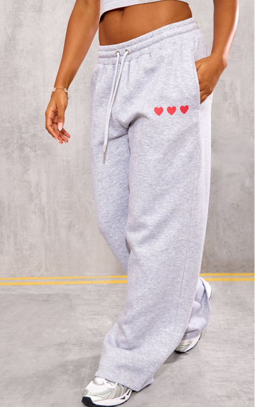 PrettyLittlething Grey Marl Heart Dress Wide Neg Joggers