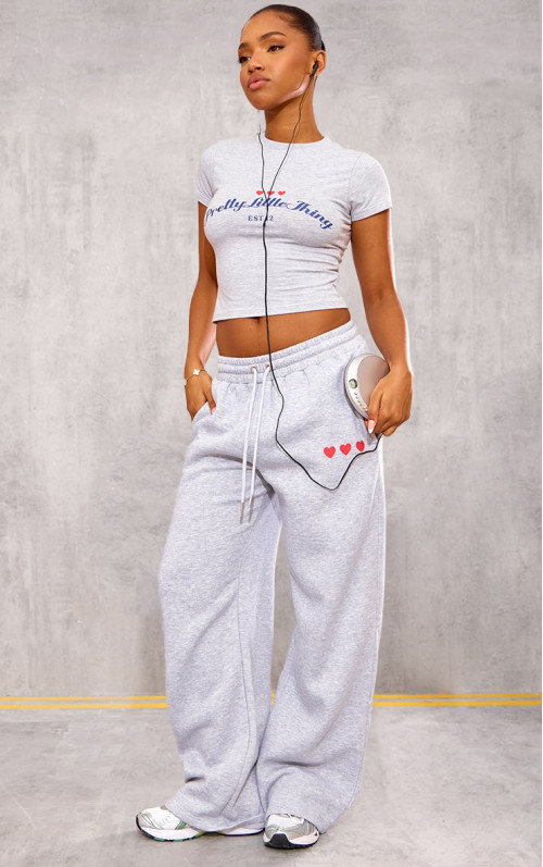 PrettyLittlething Grey Marl Heart Dress Wide Neg Joggers