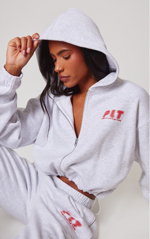 PrettyLittlething Grey Marl Elasticated Hem Zip up толстовка