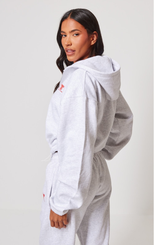 PrettyLittlething Grey Marl Elasticated Hem Zip up толстовка