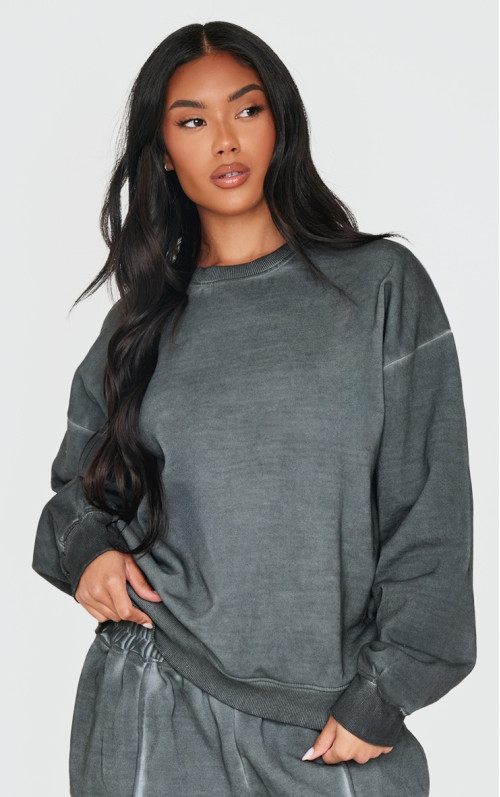 Величезний світшот PRETTYLITTLETHING Washed Charcoal Premium