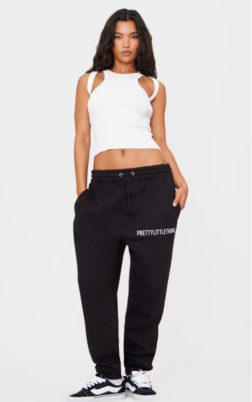Чорні джоггери з високою талією та манжетами PRETTYLITTLETHING