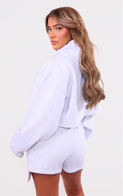 Сіра вкорочена оверсайз худі на блискавці