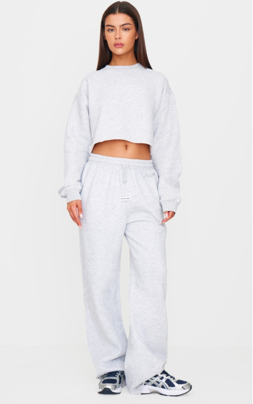 PrettyLittlething Eas Grey Detail Detail Mid Rise Wide Neg Joggers
