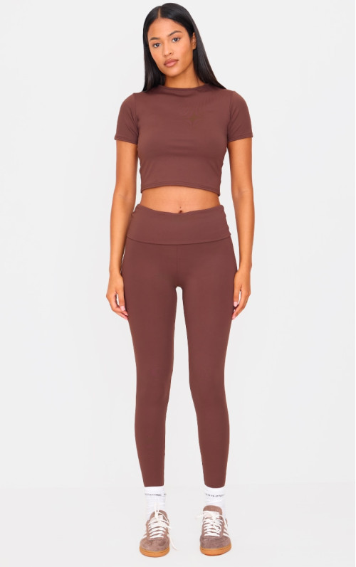 Високі шоколадні легінси із завищеною талією