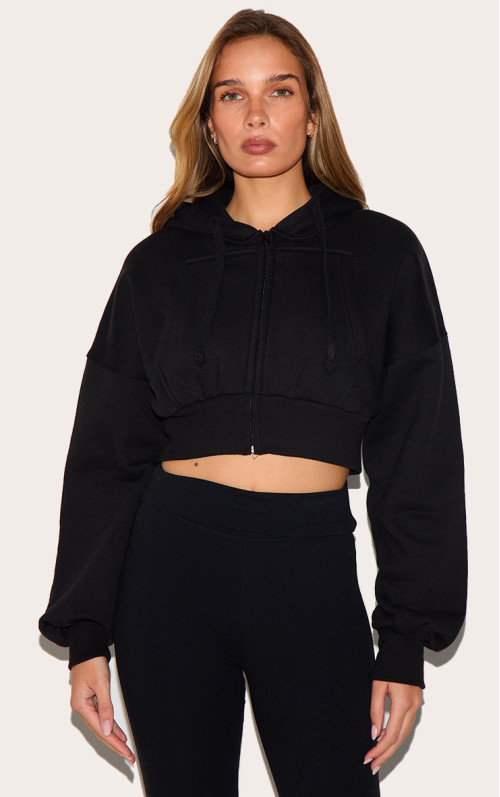 Чорний блискавка вгору в кишені деталі обрізана толстовка