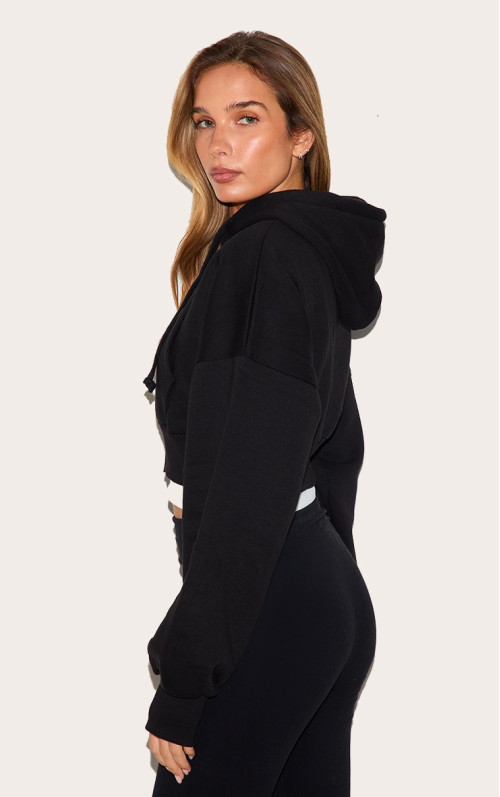 Чорний блискавка вгору в кишені деталі обрізана толстовка