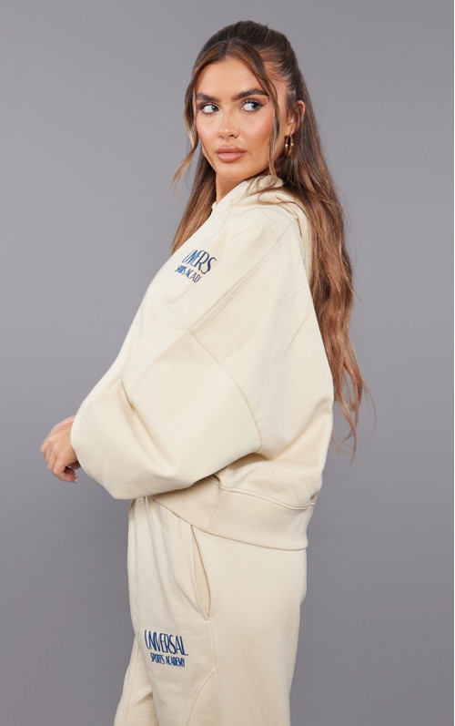 Худі преміум-класу кремового кольору з тональним принтом і панелями