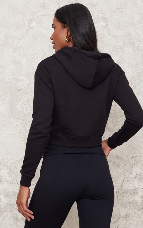 Чорний укорочений худі на блискавці