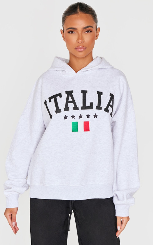 Худі з італійським принтом із вишивкою Ice Grey