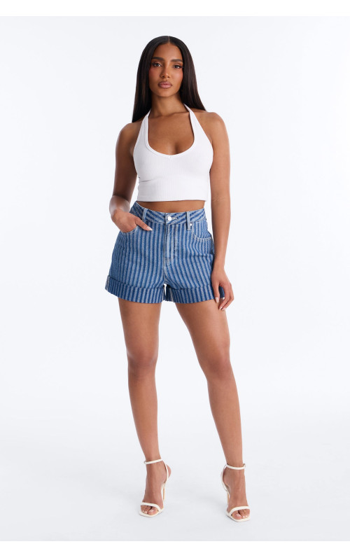 Смугасті денімні шорти 