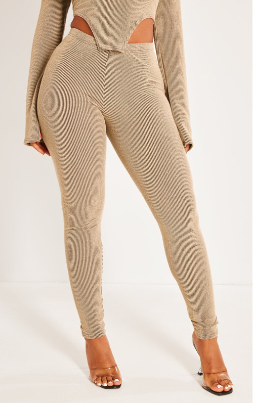 Легінси з високою талією в рубчик у формі мокко