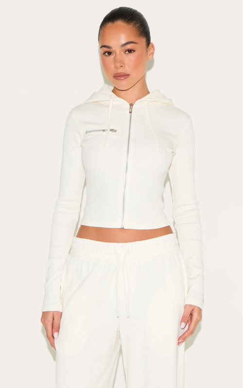 Кремовий Zip up реберна доріжка зверху