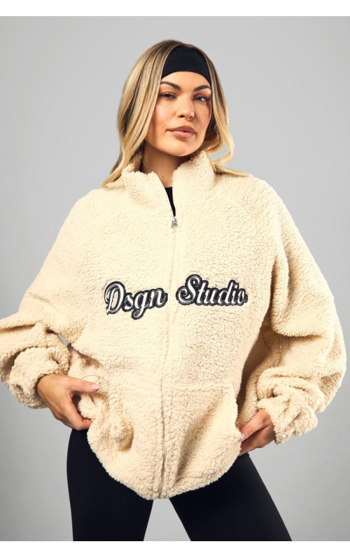 Dsgn Studio Applique Zip Through Borg Fleece