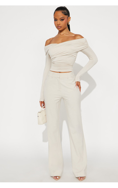 Штани Таша з високою талією - Молочний