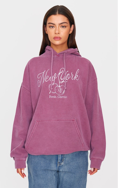 Толстовка бордового кольору New York Cherry з вишивкою