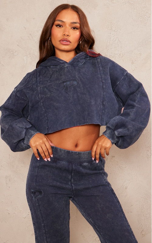 Укорочена толстовка з капюшоном Petite Acid Wash із швами