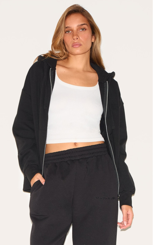 PrettyLittlething Black Premium Etheded Front Front негабаритний балахон