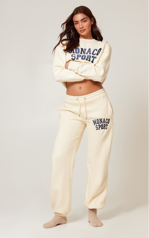 Спортивні джоггери з манжетами з вишивкою кремового кольору Monaco