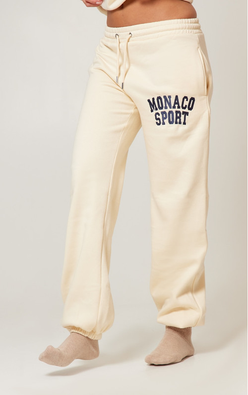 Спортивні джоггери з манжетами з вишивкою кремового кольору Monaco