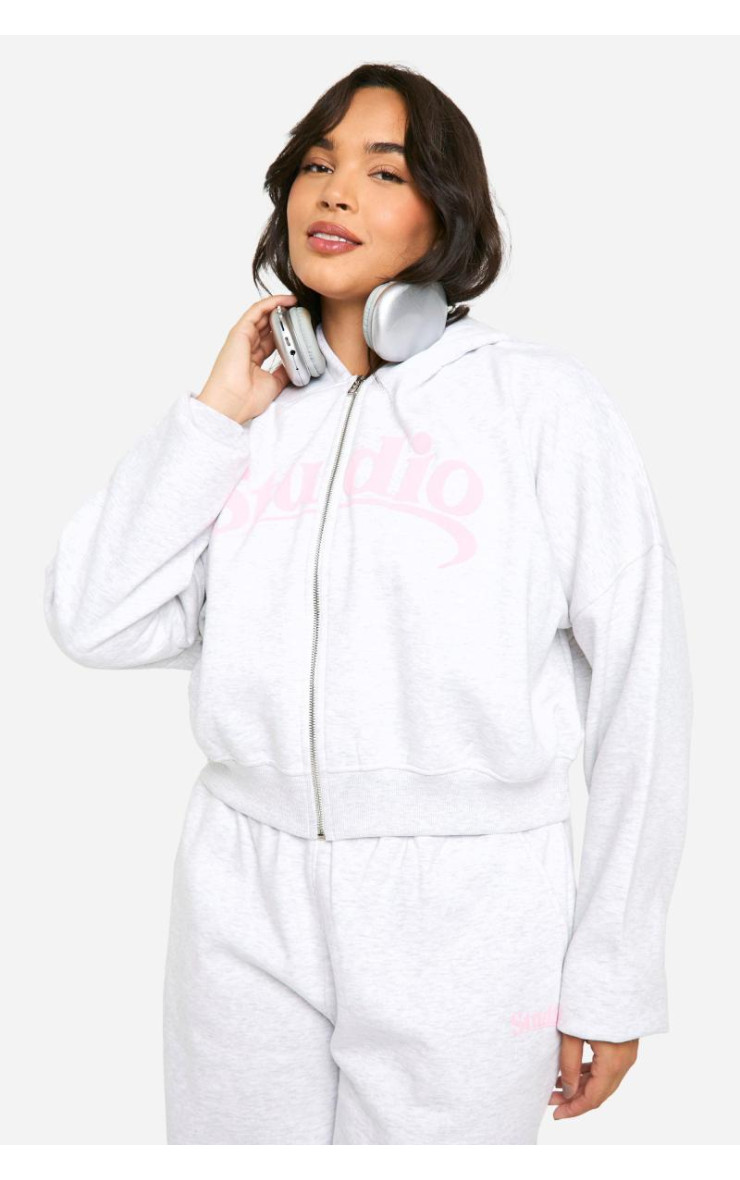 Толстовка Plus Studio Slogan Boxy Crop Zip Through Hoodi