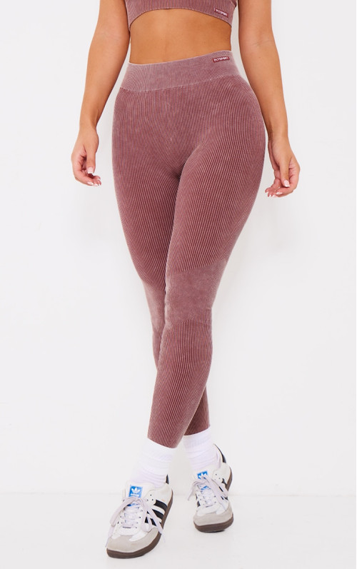 Безшовні гімнастичні легінси з високою талією і високою талією темно-коричневого кислотного кольору