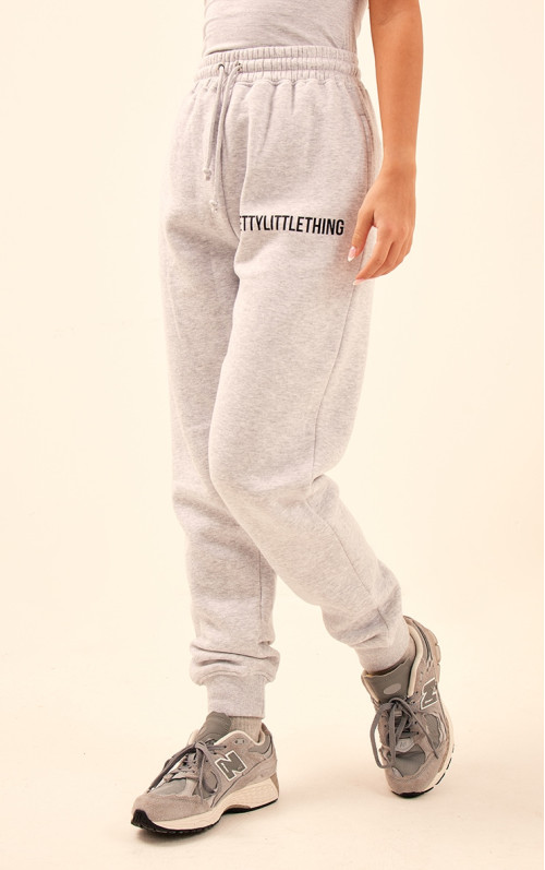 PrettyLittlething Ash Grey Logo High Tasted Manted Joggers