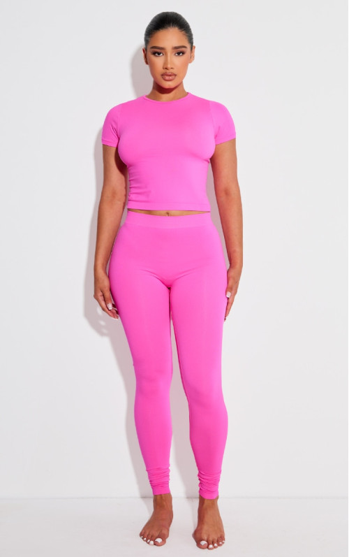Неонові рожеві стрейч безшовні легінси Shape