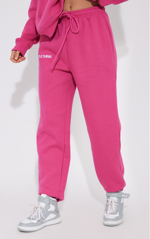 Яскраво-рожеві джоггери з вишивкою PRETTYLITTLETHING