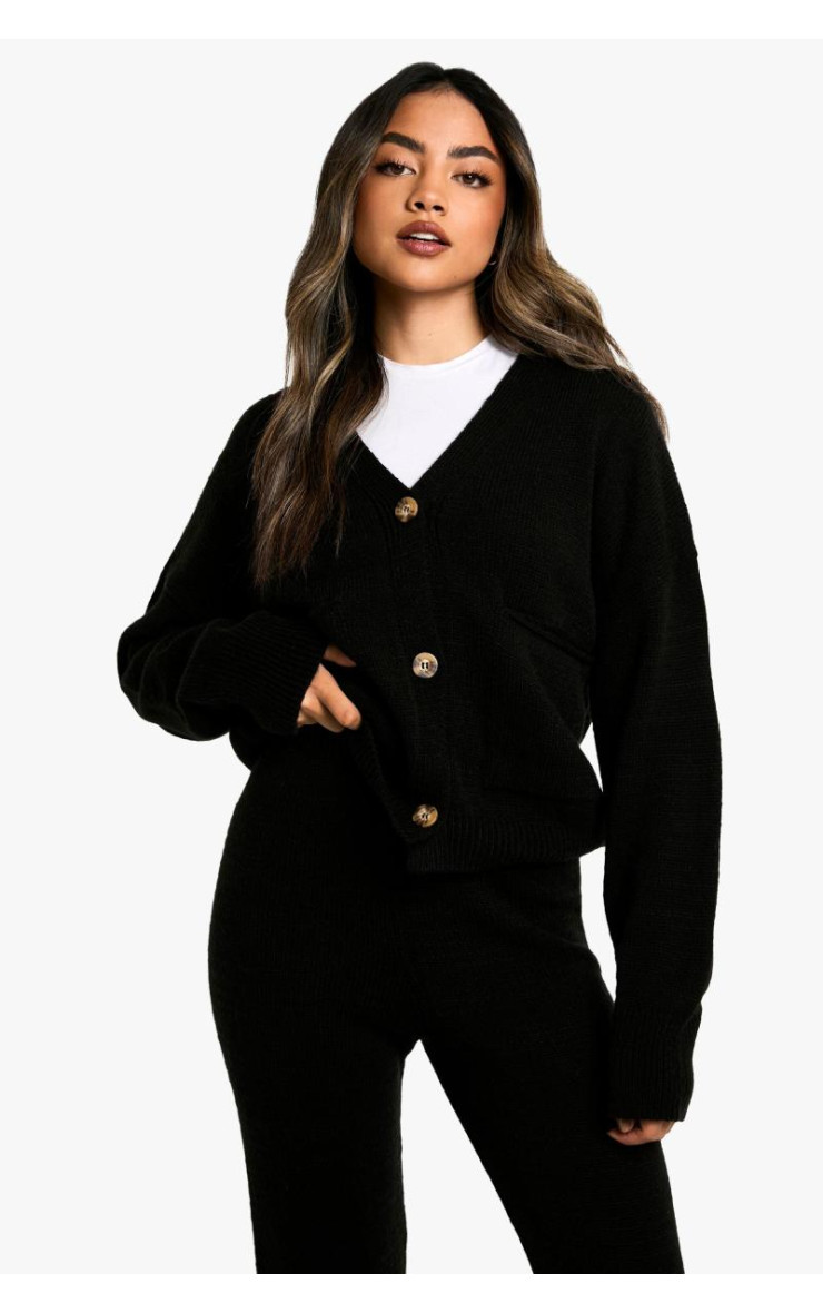 Трикотажний кардиган із широким витягом і брюки-кльош у поєднанні