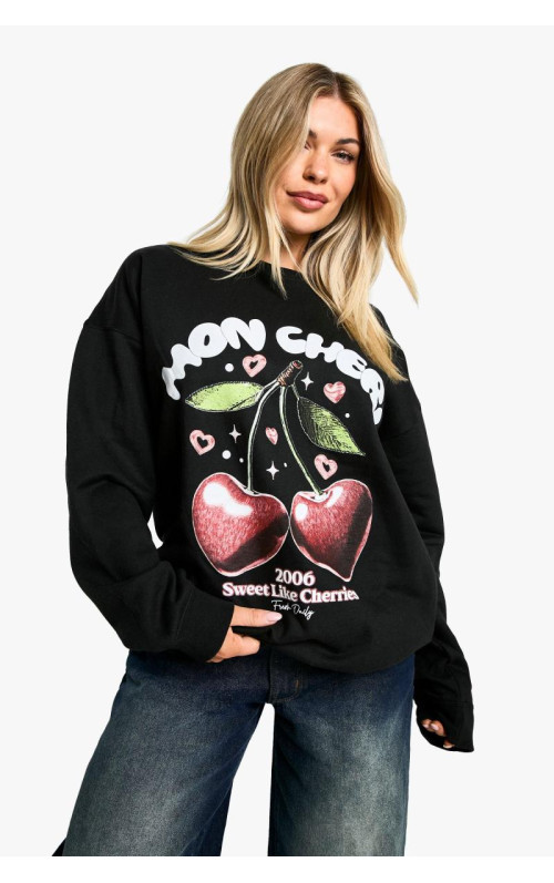 Світшот з круглим вирізом і надписом Mon Cheri