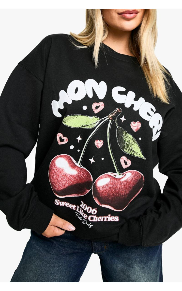 Світшот з круглим вирізом і надписом Mon Cheri