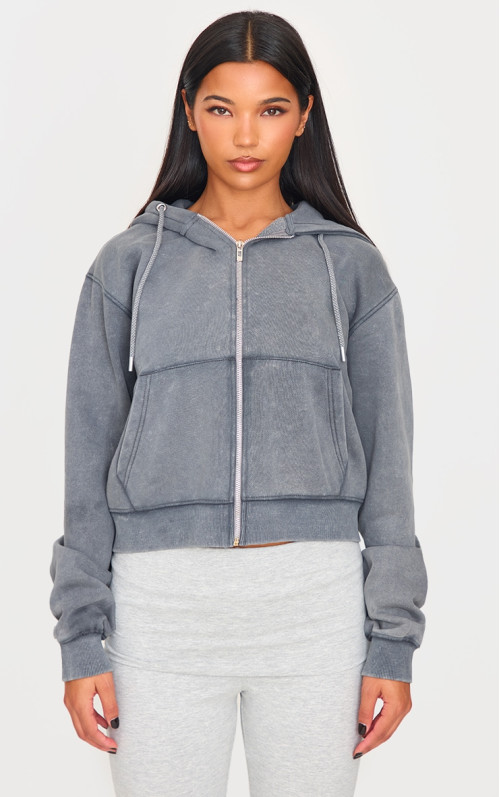 PrettyLittlething Whercoal Mashed Etheded Zip up балахон