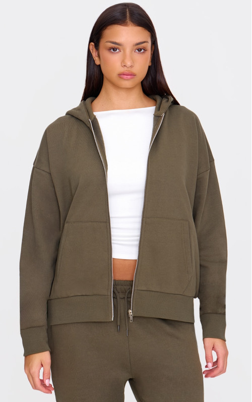 Оливкова толстовка преміум-класу на блискавці великого розміру