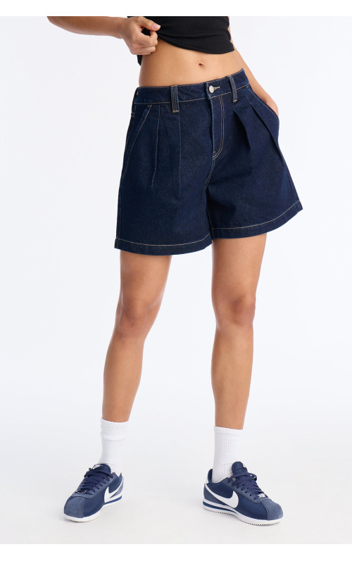 Night Borough Pleated Denim Shorts - Dark Wash