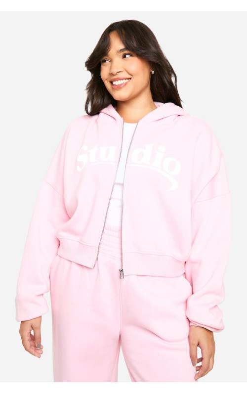 Толстовка Plus Studio Slogan Boxy Crop Zip Through Hoodi