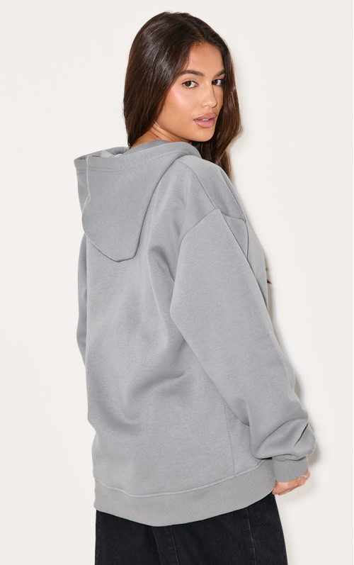 Світло -сірий негабаритний блискавок вгору простий передній балахон