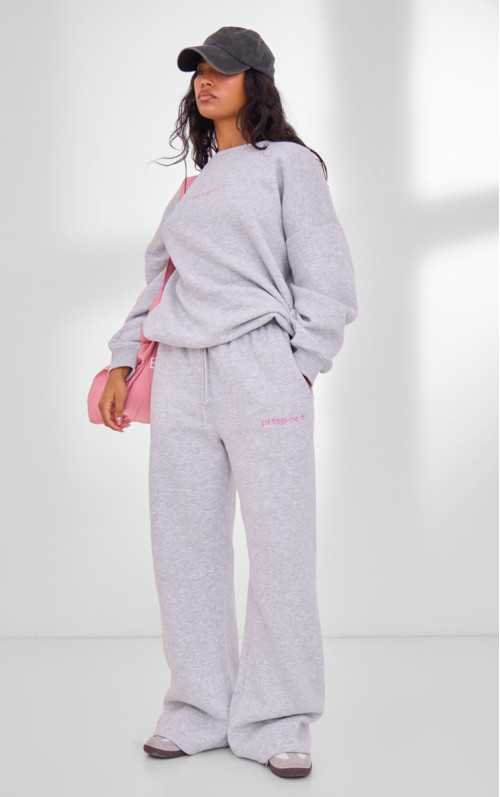 Широкі джоггери PLT SPORT із вишивкою на шнурках і попелясто-сірих штанах