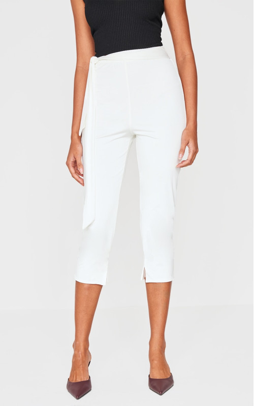 Кремові двошарові легінси капрі з обгортанням талії