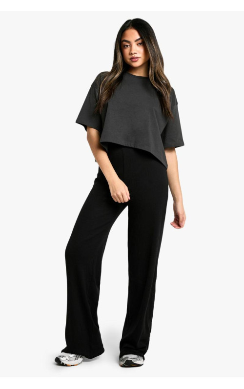 Двошарові модальні широкі брюки в рубчик