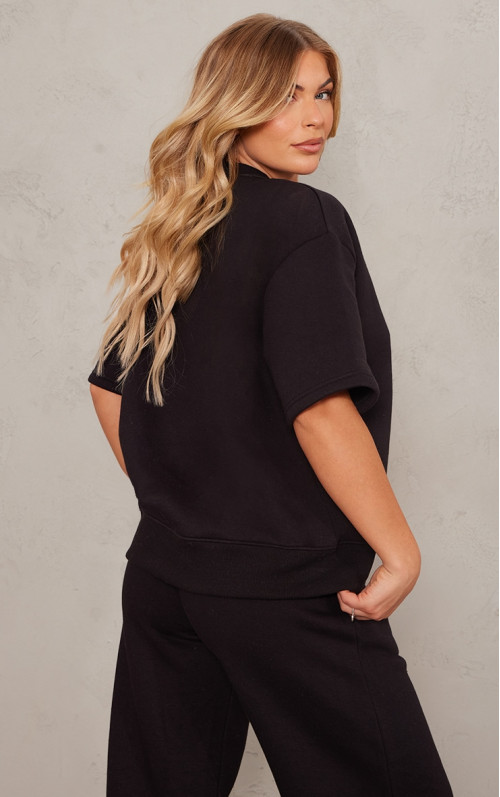 PrettyLittlething Black Detail Detail Негабаритний толстовка з короткими рукавами