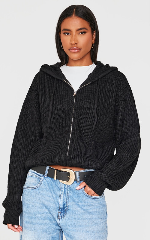 Чорне густе реброве в'язання на блискавці