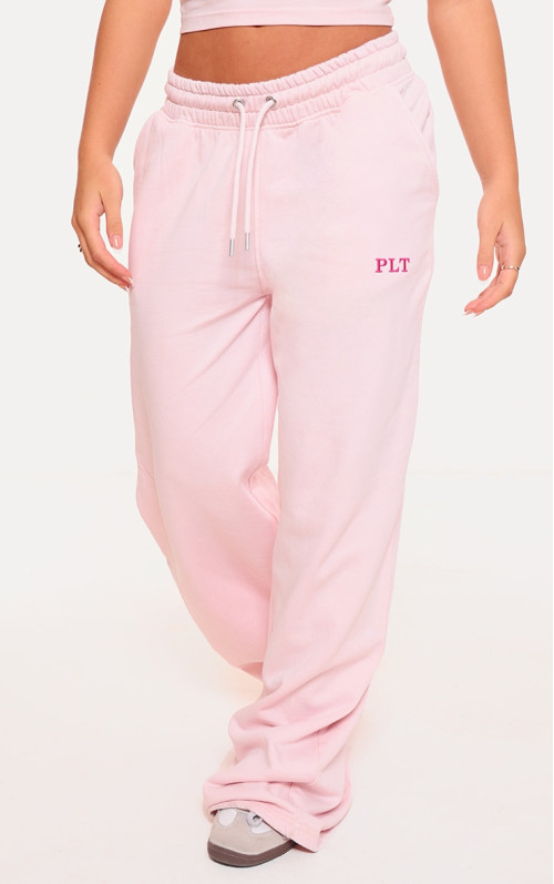 PrettyLittlething Slight Pink Meshed Right Rise Wide Wid Neg Jogger