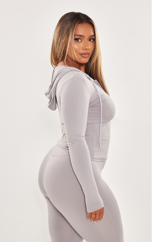 Сірий фігурний худі на блискавці