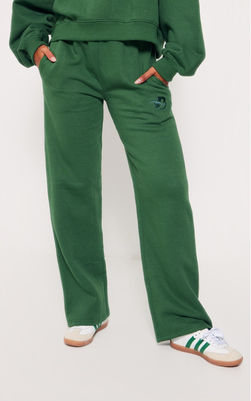 Широкі джоггери PRETTYLITTLETHING із вишитим лісово-зеленим логотипом